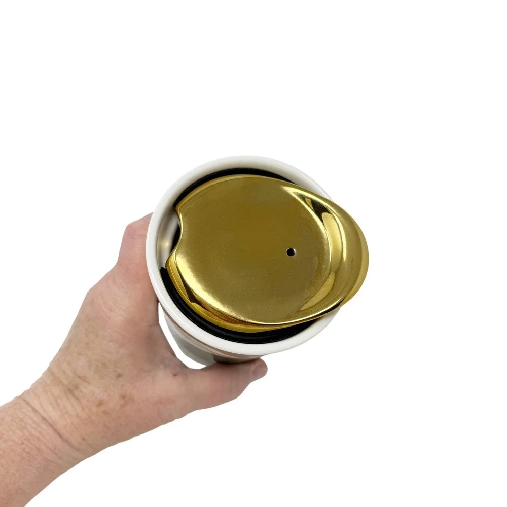 Starbucks 2014 Ceramic Beetle Flower‎ Traveler Dot Collection with Gold Lid